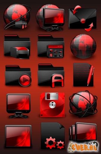 Glossy Red Icons Set