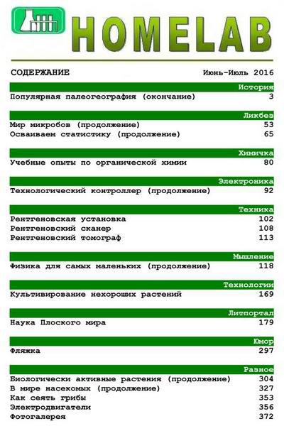 Домашняя лаборатория №6-7 июнь-июль 2016