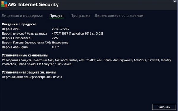 AVG Internet Security 2016 16.0.7294