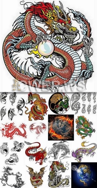 Драконы - векторные татуировки