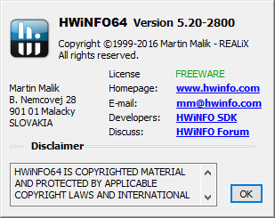 HWiNFO 5.20 Build 2800